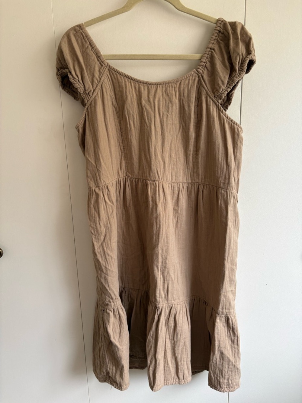 Scoop Neck Tan Cotton Dress